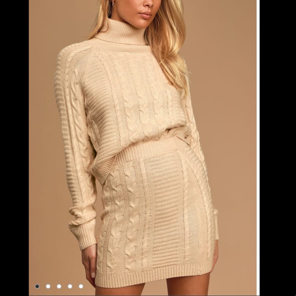 NWT: In the Cards Beige Cable Knit Two-Piece Sweater Dress